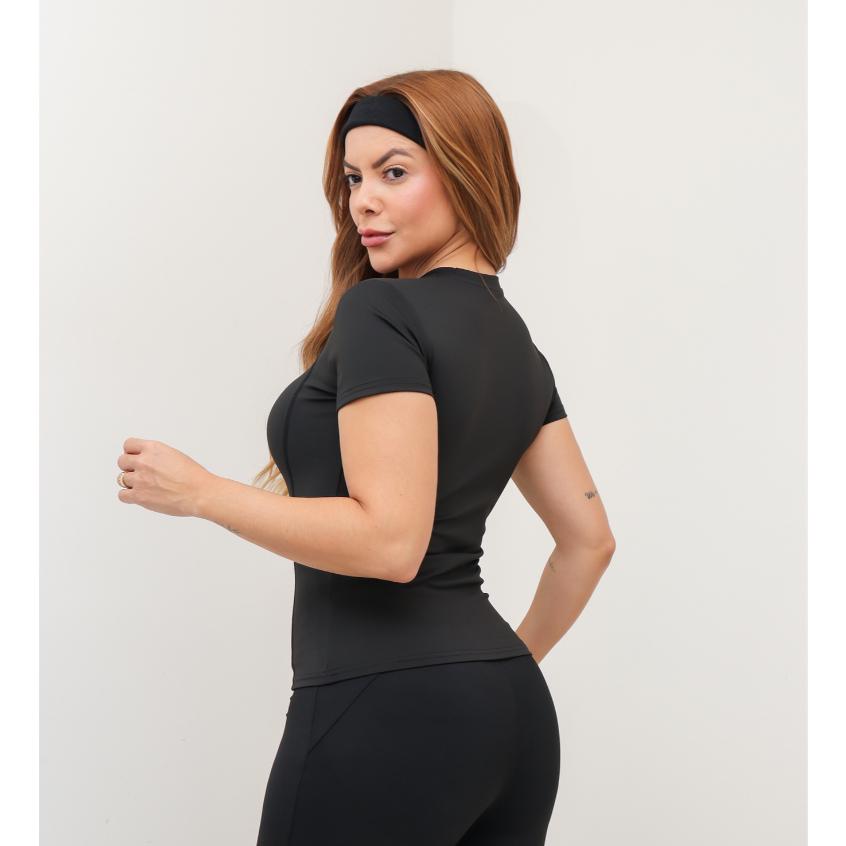 Blusa Feminina Esportiva Academia Fitness Manga Curta Modeladora