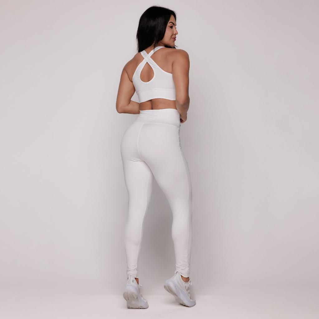 Conjunto Academia Fitness Branco Treino Cós Alto Bojo Forro Duplo Zero Transparência Basic Aqn Sport