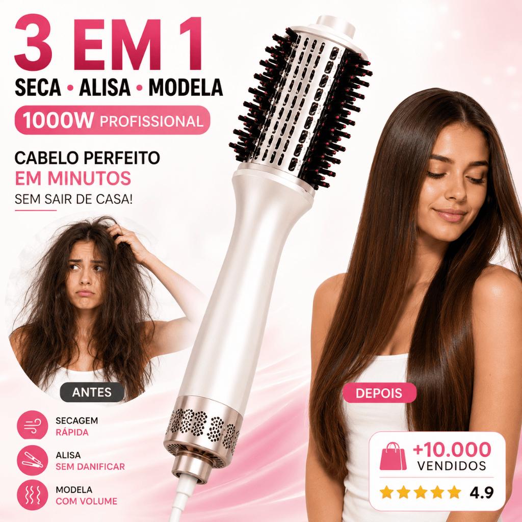 Escova Secadora 3 Em 1 Alisadora Profissional 1000w 110V Idali Life