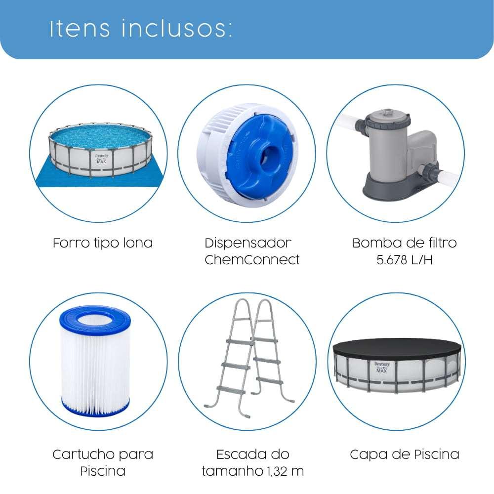 Piscina Estrutural 26.000l Redonda Completa Acessórios Bomba Filtro + Escada + Capa + Forro Bestway