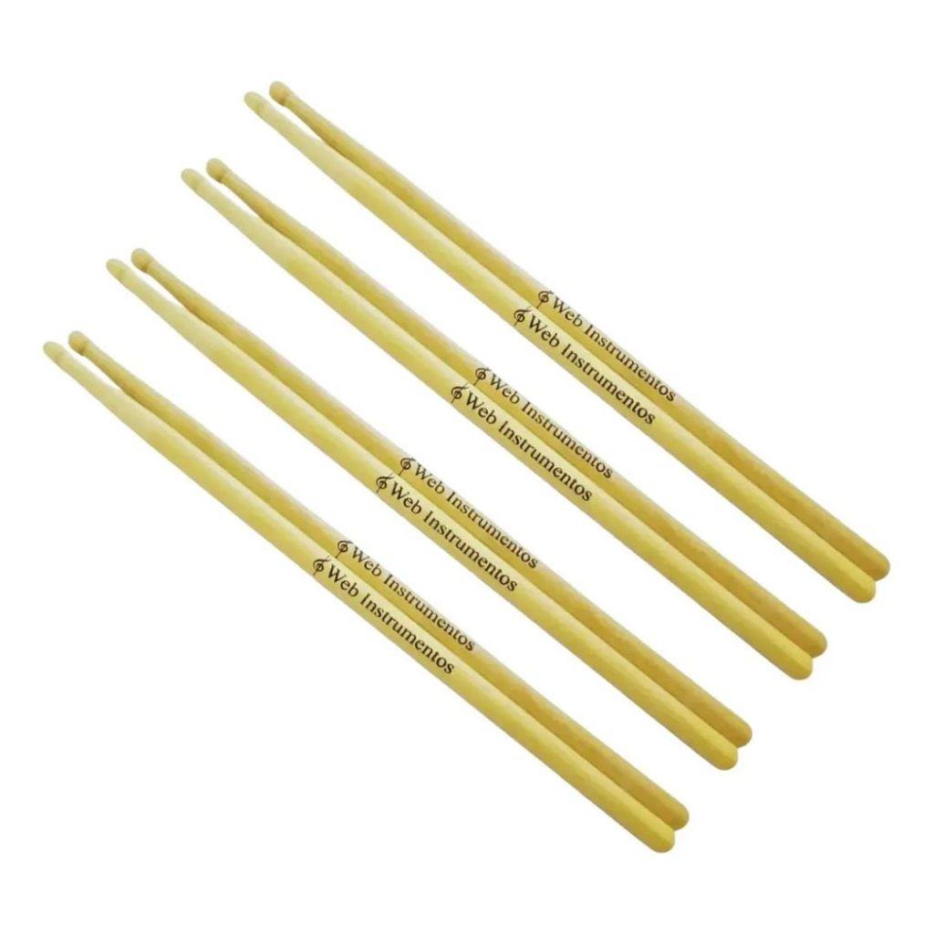 Kit 04 Pares De Baquetas Vanguarda Ponta De Madeira Oliva Bateria Percussão