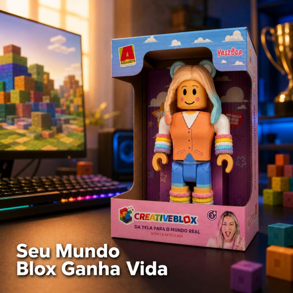 Boneca Yaszoca Oficial 20cm Articulado Creativeblox Blox Royale Gamer Licenciado +3 Anos