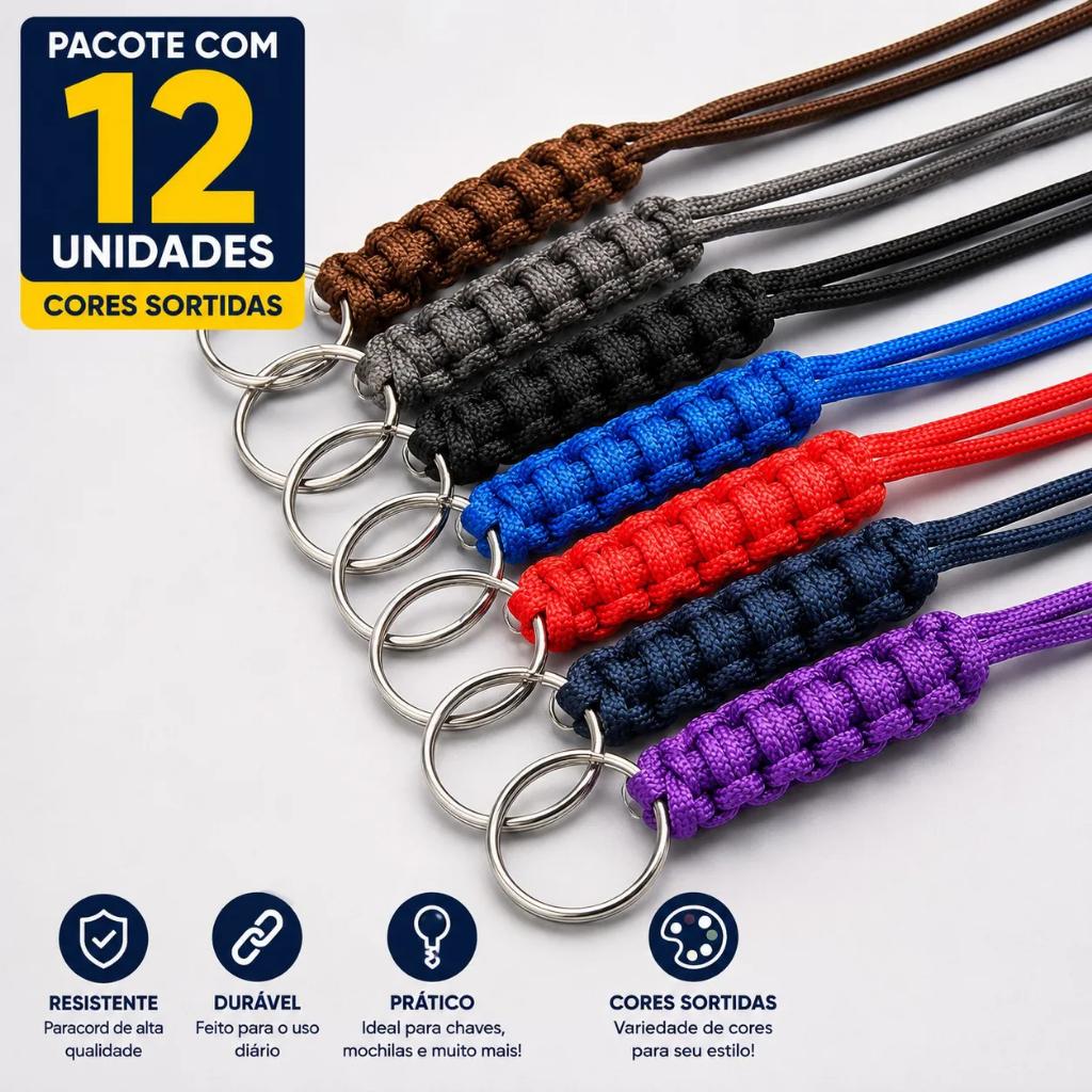Chaveiro Cordão Moto Pacote C/12 Cores Sortidas