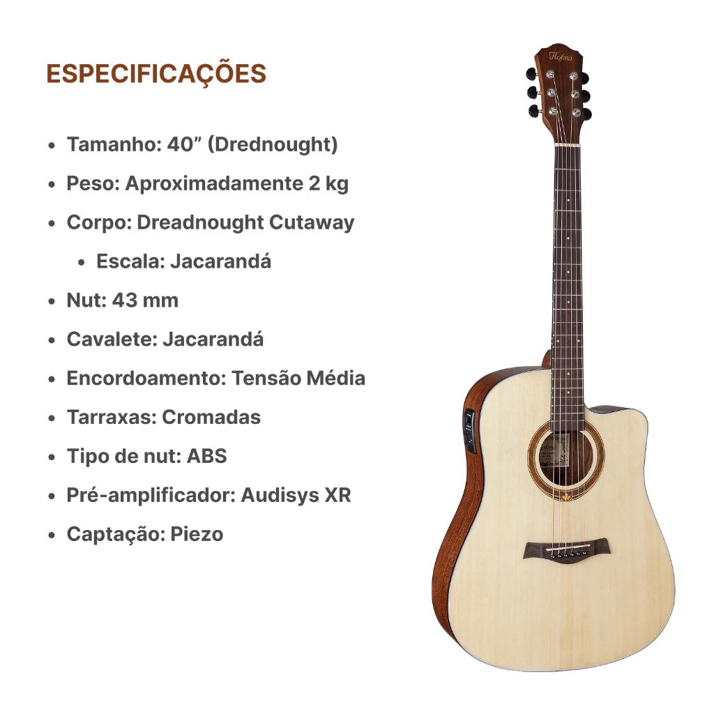 Violão Elétrico Folk Hofma Hmf290 + Capa Reforçada
