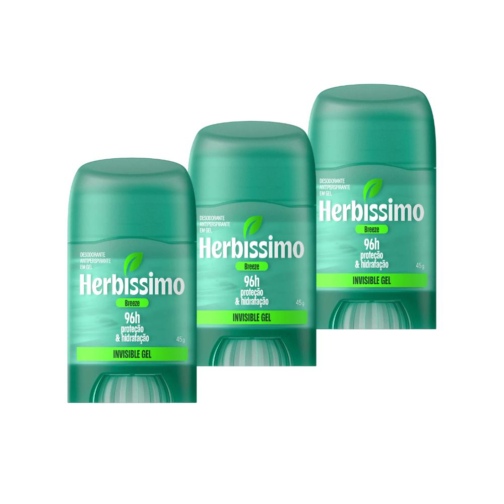 Kit Desodorante Antitranspirante Herbíssimo Invisible Gel Breeze 45g (3 Unidades)