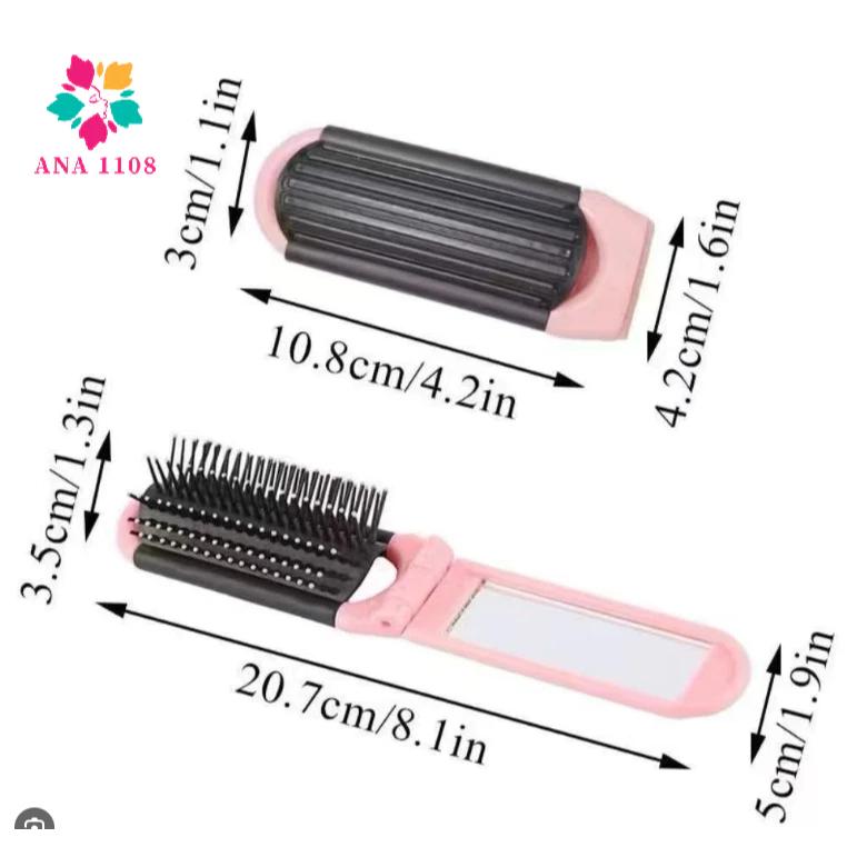 Mini Escova+escova Com Espelho E Cabelo Dobravel E Bolsa Macia Profissional Espelho Portátil