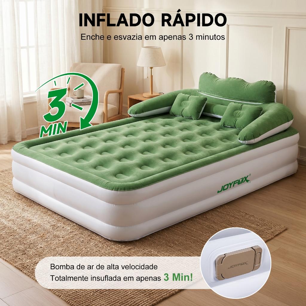 Colchão Inflável Queen Casal Com Encosto E Bomba Elétrica Embutida Cama De Campanha Suporta 300kg