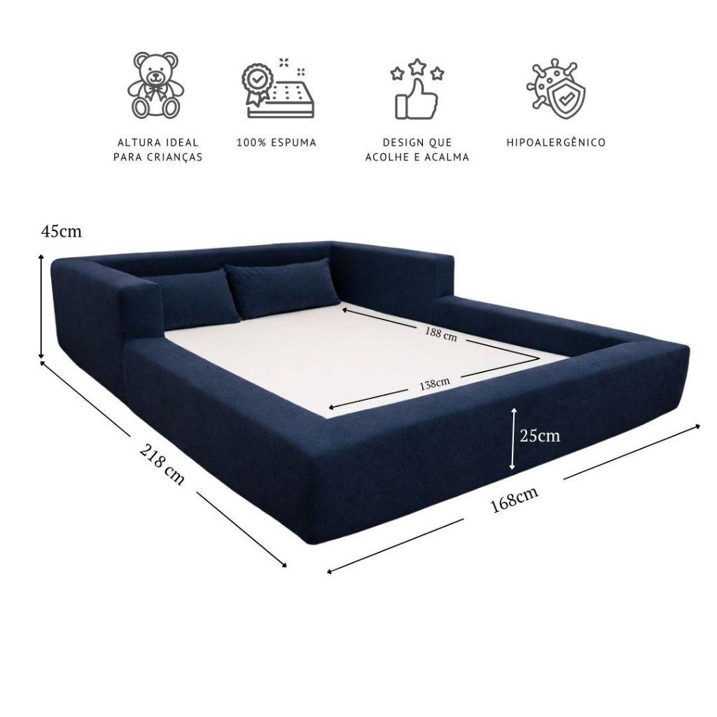 Cama Montessoriana Casal Aconchego 100 Espuma Azul Marinho Keiko