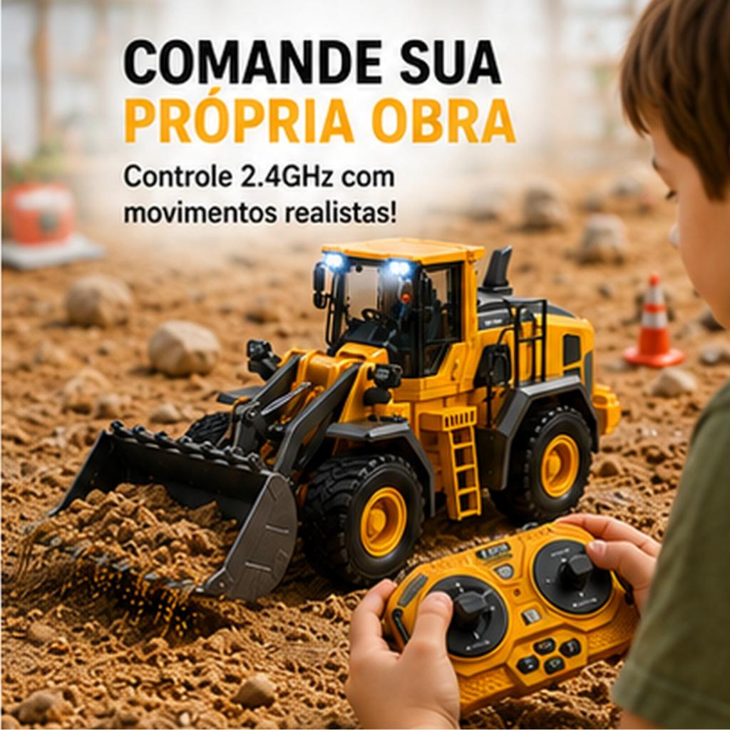 Trator Controle Remoto Pá Carregadeira Recarregável Luz Som Brinquedo De Menino