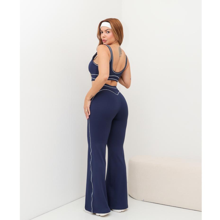 Conjunto Fitness Feminino Top E Calça Pantalona Cintura Alta Academia Esportivo Yoga