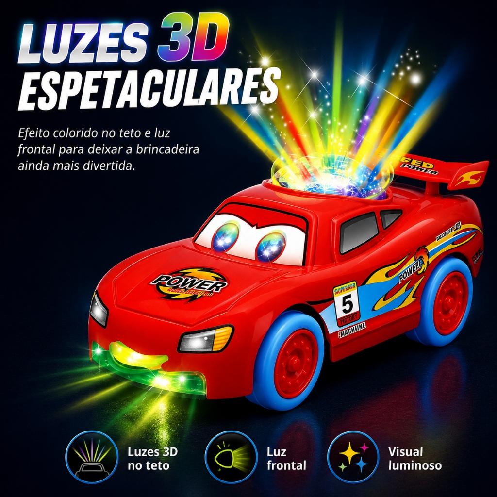 Carrinho De Polícia Vermelho Relampago Mc Com Luz 3D Som Bate E Volta Infantil Presente Kizumba