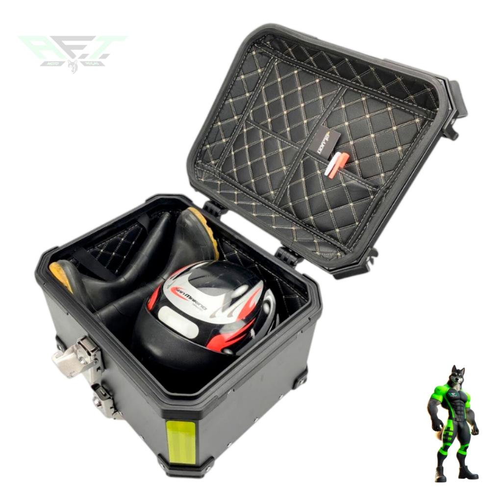 Baú Bauleto Para Moto 45 Litros Universal Com Forro E Base Kit Fixação Completo Trava Anti Furto