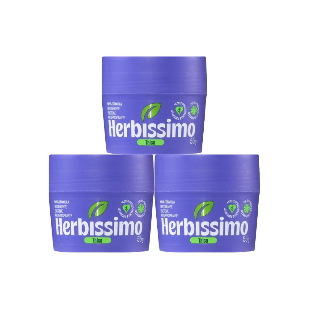 Kit Desodorante Em Creme Antitranspirante Herbíssimo Talco 55G (3 Unidades)