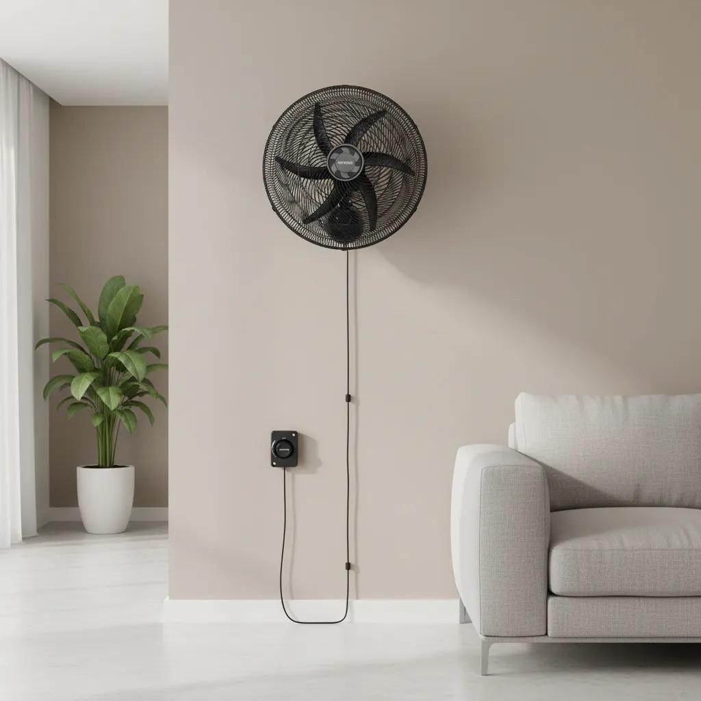 Ventilador Oscilante De Parede 50cm Potente Forte Com 6 Pás Ventisol Monta Fácil 135w Preto 127/220v