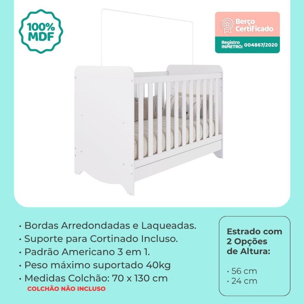Quarto Bebê Completo Com Berço Americano Ben 3 Em1 Guarda Roupa 3 Portas E Cômoda 4 Gavetas 100 Mdf