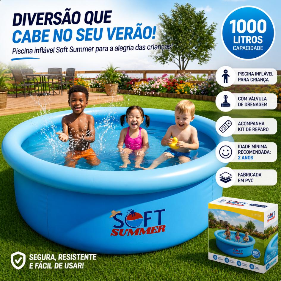 Piscina Infantil 1000 Litros Redonda Piscina Inflável Com Borba Pvc 168x51cm Piscina Para Criança