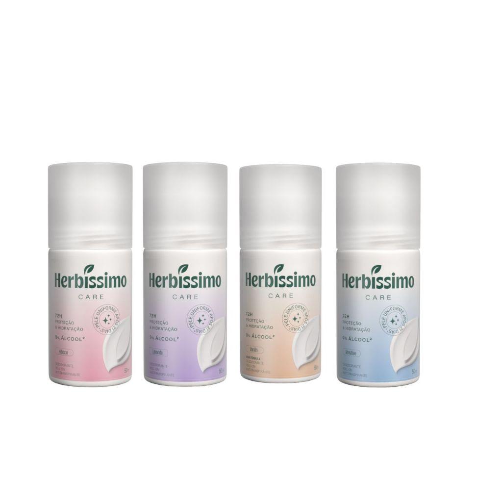 Kit Desodorante Roll-on Antitranspirante Herbíssimo Care 50ml - Fragrâncias Variadas (4 Unidades)