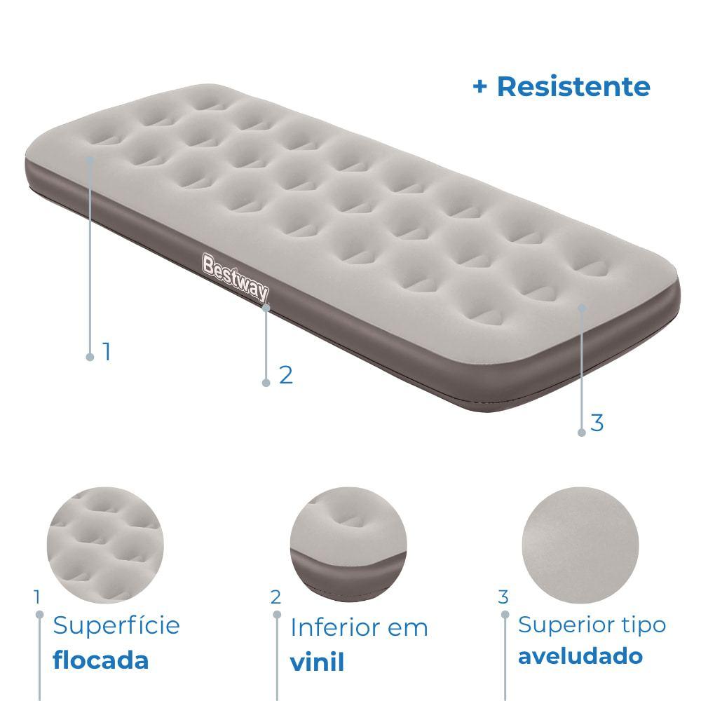 Colchão Inflável Bege Solteiro Suporta Até 150kg Camping Praia + Bomba De Ar Manual Bestway