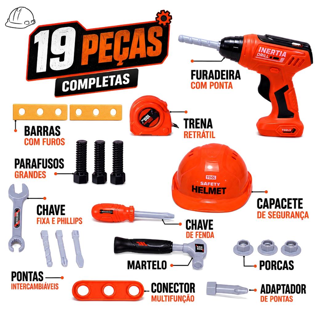 Kit Ferramentas De Construção Para Crianças 19 Peças Castela