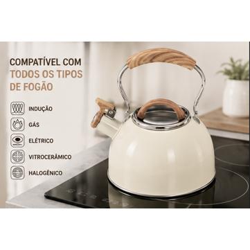 Chaleira 2 Litros Para Indução Com Apito Vanilla Mta 1219 Cabo Baquelite Amadeirado