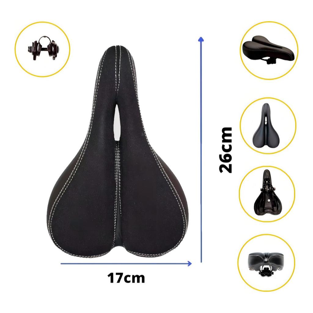 Banco Selim Gts Vazado Lycra Neoprene Super Confortável + Manoplas Preto Com Azul