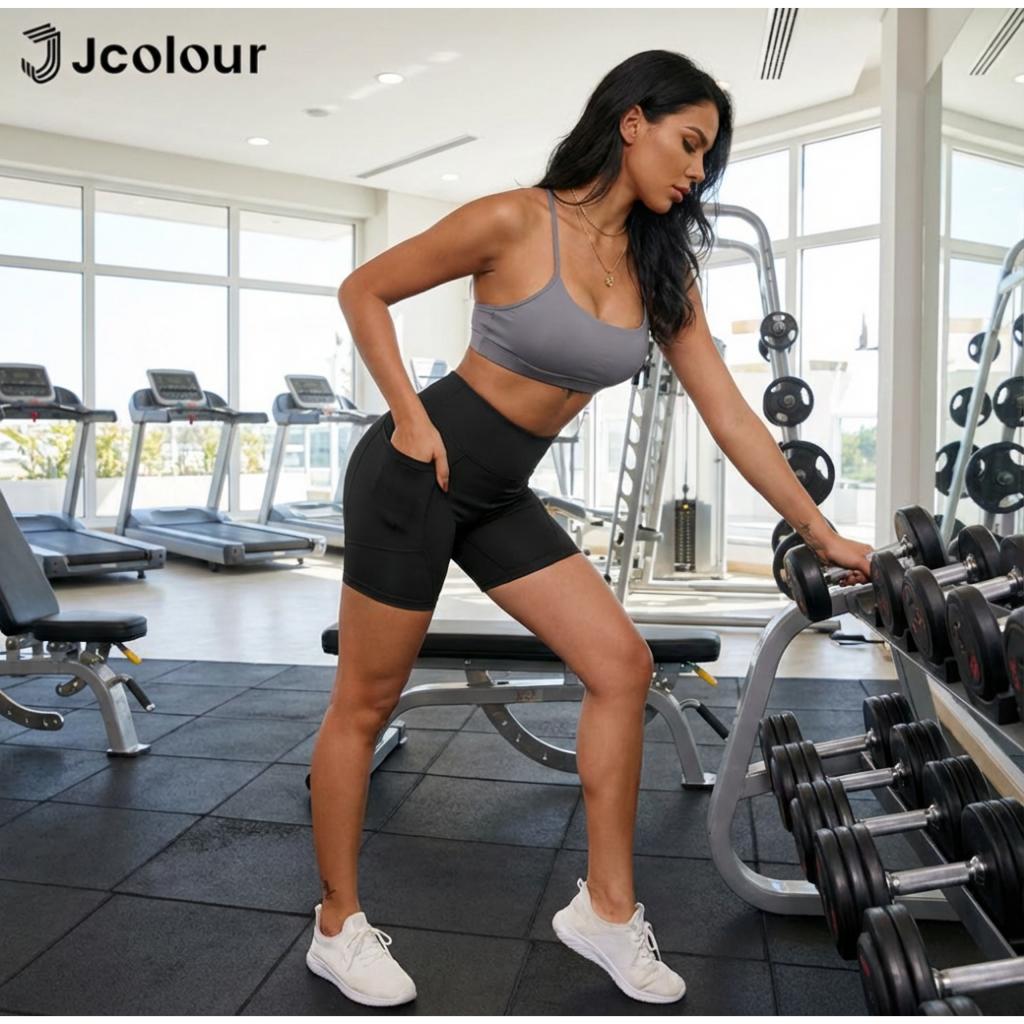 Jcolour Conjunto Fitness Feminino Academia Suplex Shorts E Top De Alça Zero Transparência