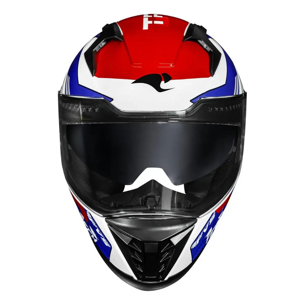 Capacete Race Tech Volt Track Branco Azul Vermelho Brilhante Com Óculos Interno Fumê