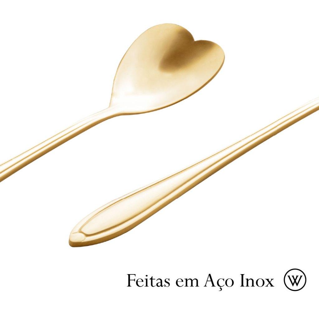 4 Colheres De Chá Wolff Heart Dourado De Aço Inox