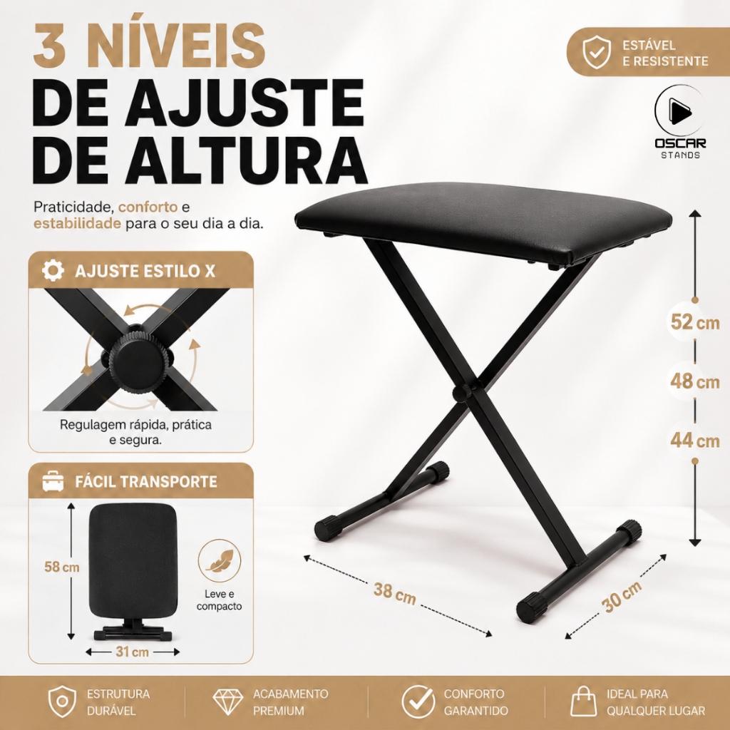 Banco Para Teclado Musical Portátil Almofadado Oscar Stands Os701