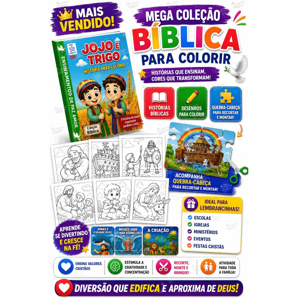 Kit 10 Livros Bíblicos Infantil Para Pintar Colorir Lembrancinha Festa Criança Educativo Escolar