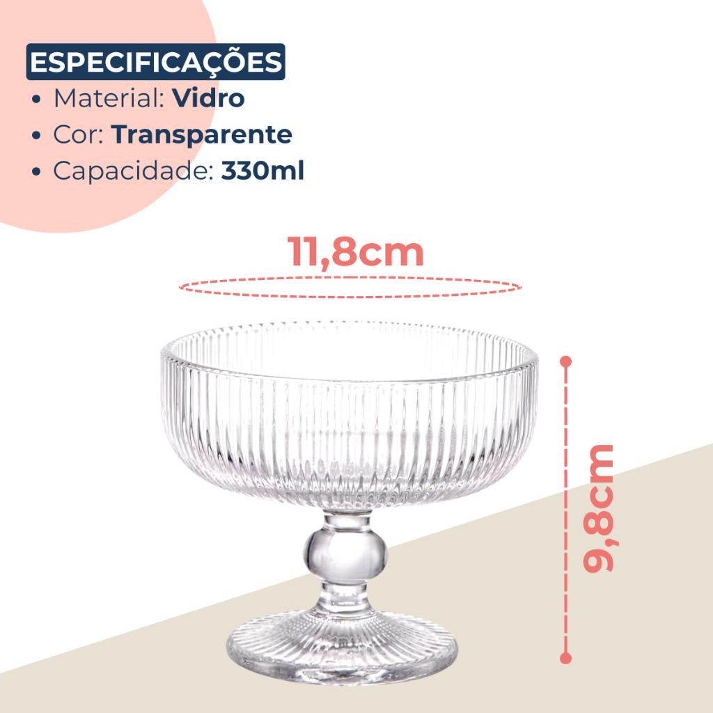 Jogo 6 Taça Sobremesa Vidro Sorvete Açai 330ml Canelado Luxo