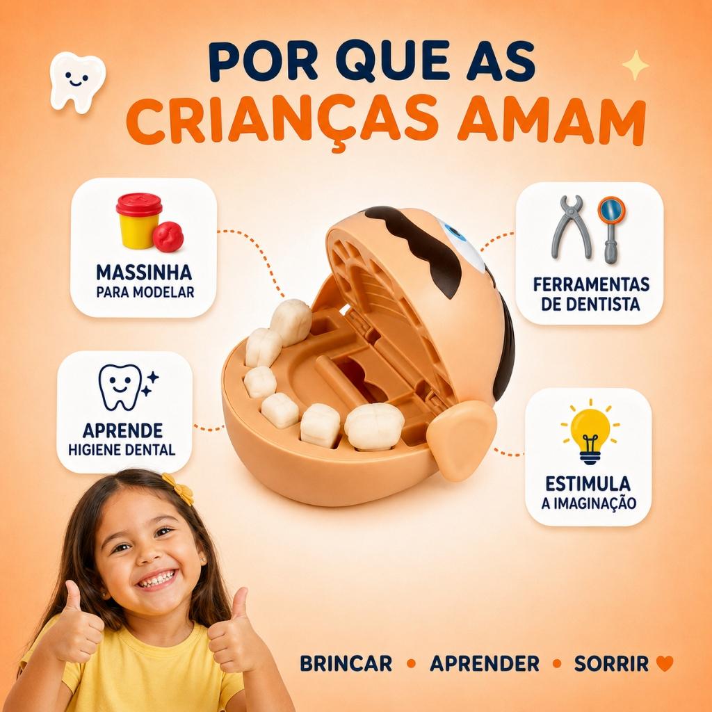 Kit Massinha Modelar Brincando Dentista Brinquedo Odontologia Educativo Infantil Kizumba
