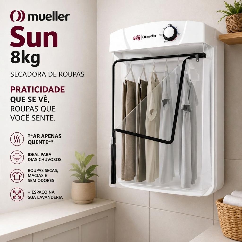 Secadora Mueller Sun 8kg De Parede Com Ar Quente Giro Fácil Branca 220V