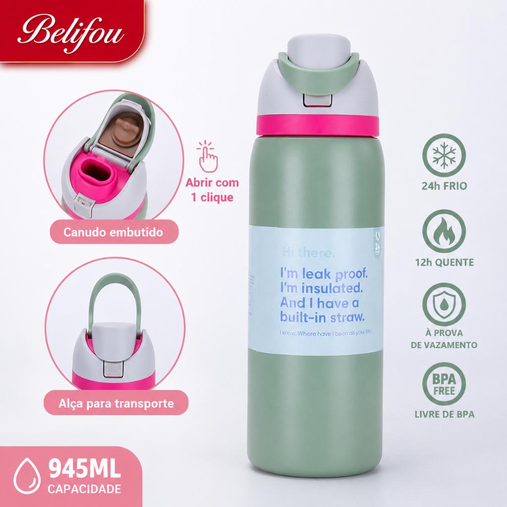 Belifou Garrafa De Água Térmica 945ml Esportiva Para Academia E Uso Diário