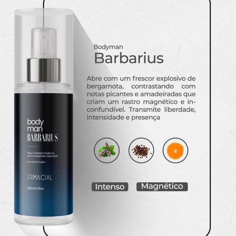 Kit Body Splash Masculino Barbarius E Midtown 200ml - Primacial Perfume Fresco Amadeirado