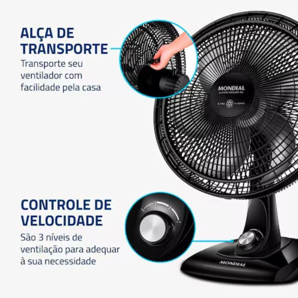 Ventilador De Mesa Super Power 40cm Vsp40 B 6 Pás 3 Velocidades Mondial