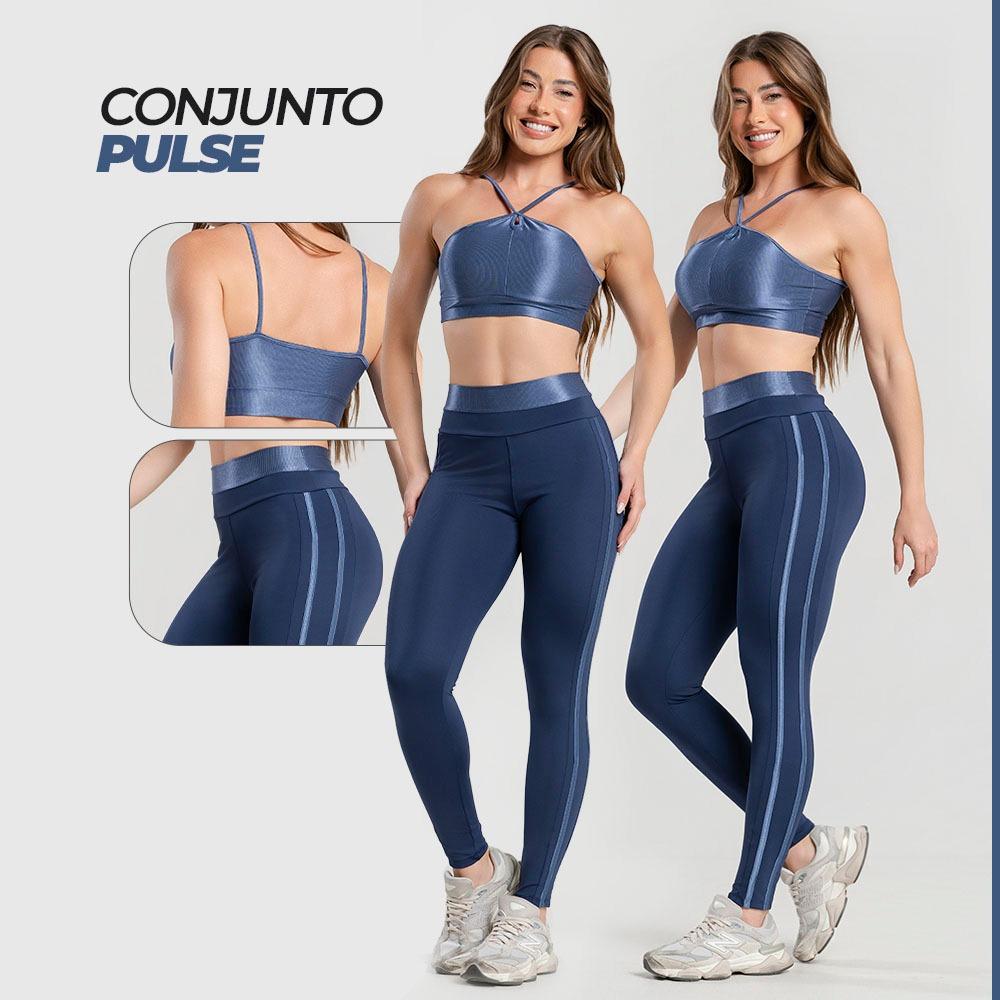 Conjunto Fitness Feminino Zero Transparência - Top Com Forro E Abertura Para Bojo + Calça Com Listras Laterais