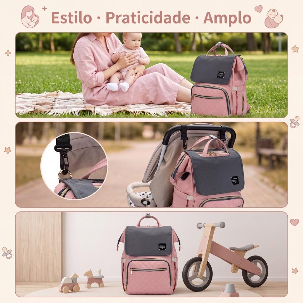 Mochila Bolsa Maternidade Bebê Bolso Térmico Lequeen Trocador