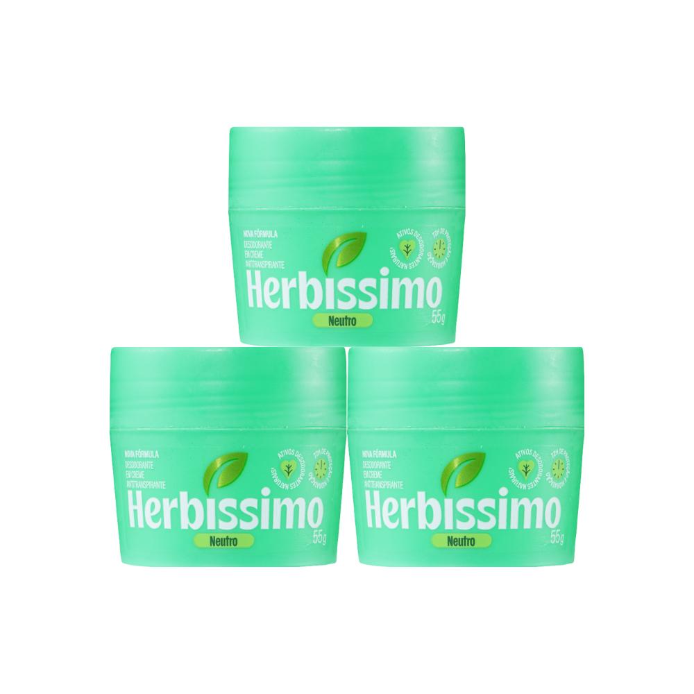 Kit Desodorante Em Creme Antitranspirante Herbíssimo Neutro 55g (3 Unidades)