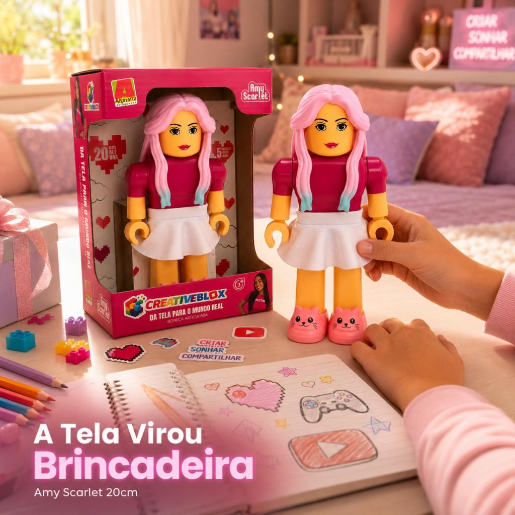 Boneca Amy Scarlet 20cm Oficial Articulada Creativeblox Gamer Youtuber Blox Royale Menina
