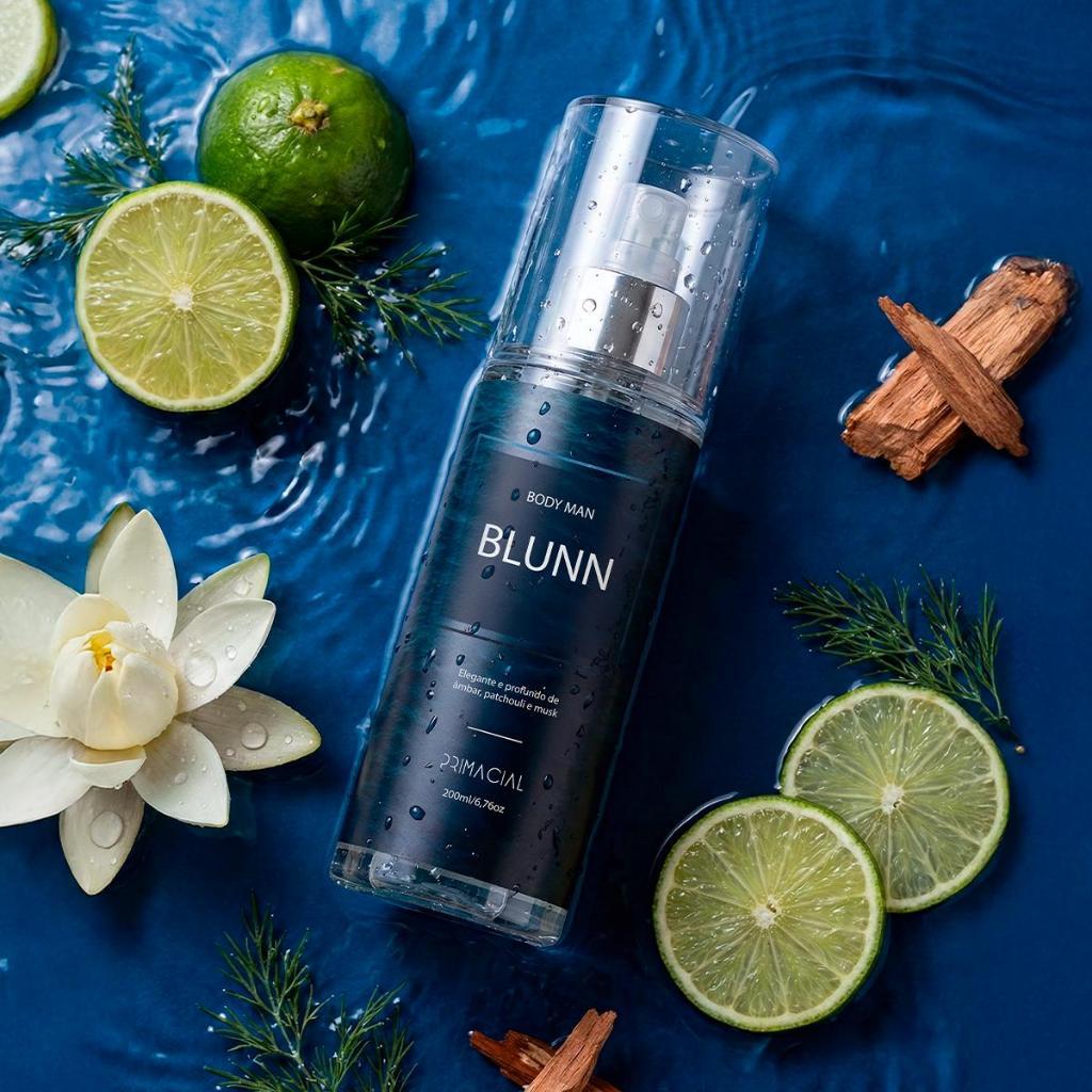 Body Splash Masculino Blunn 200ml - Primacial Perfume Cítrico Amadeirado
