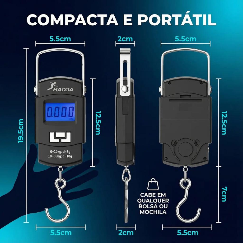 Balança Digital Portátil De Mão Bolsa Mala Peixe Até 50kg Haixia