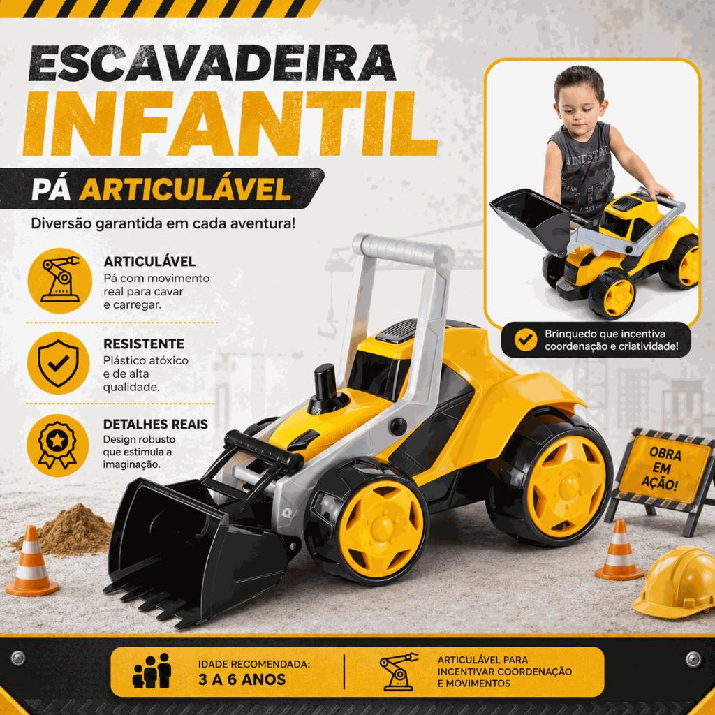 Trator Infantil Maquina Retroescavadeira Escavadeira Bs Toys