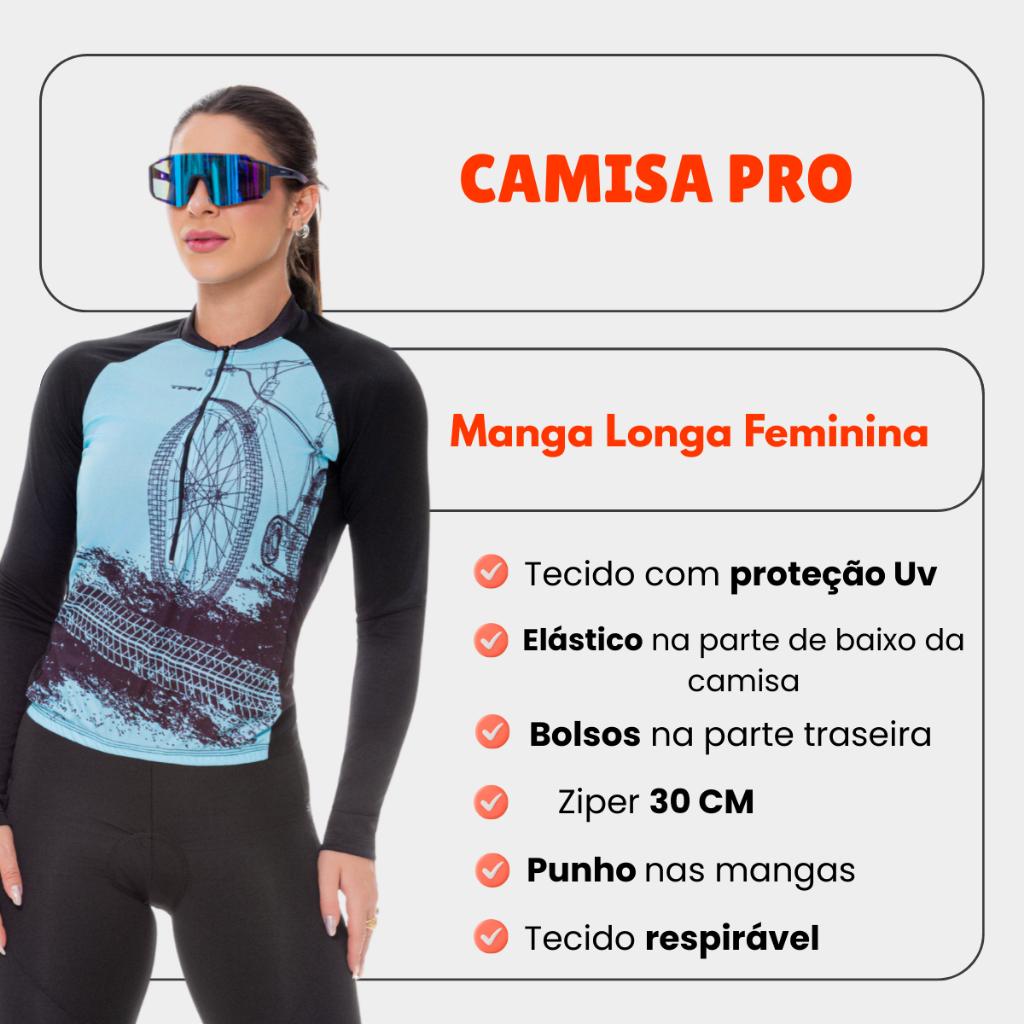 Conjunto Ciclismo Feminino Modelos De Inverno Camisa Blusa Manga Longa Calça Forro Gel Uv50 Mtb
