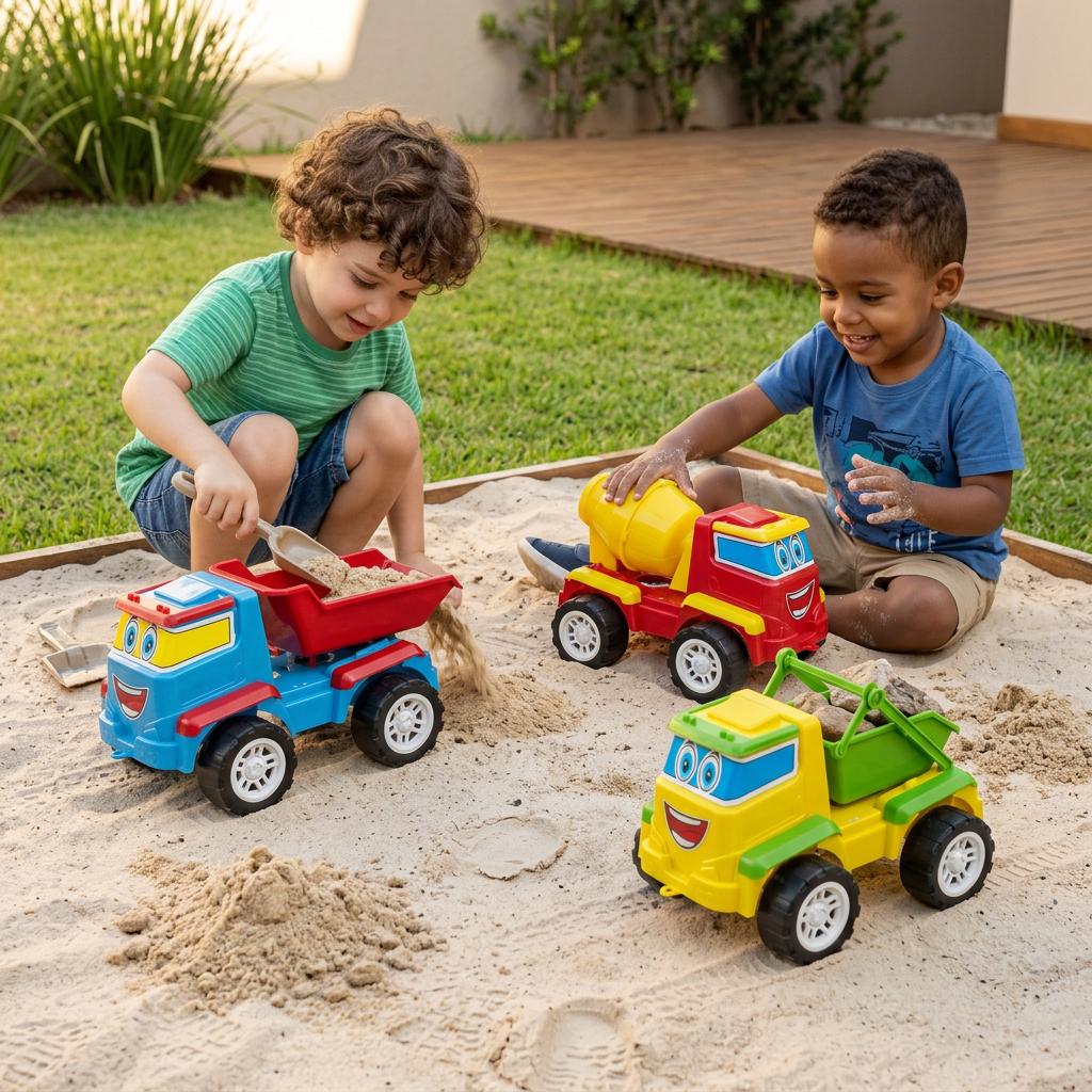 Kit 3 Caminhões Grandes De Construção - Brinquedos Grandes Para Estimular Imaginação - Certificado Inmetro