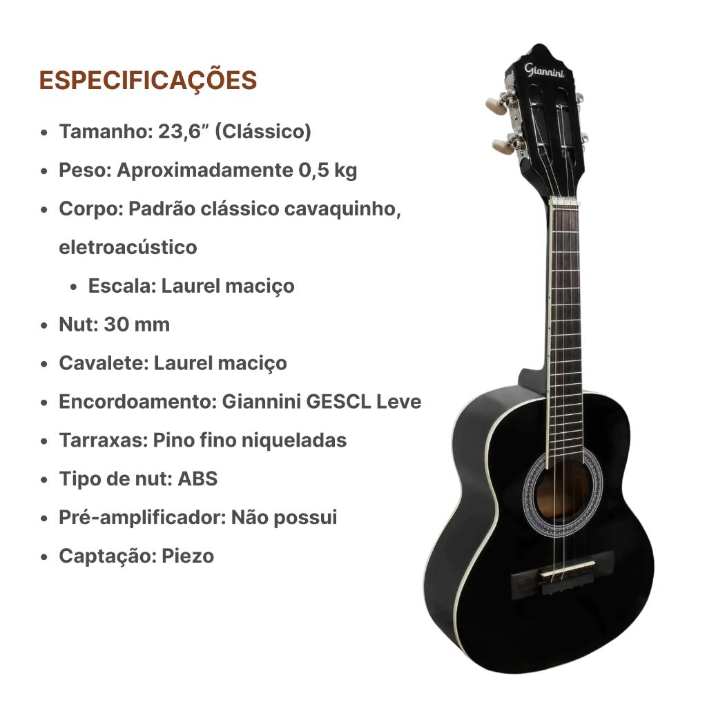 Cavaco Eletroacustico Giannini Start Cs14 Preto Kit Completo