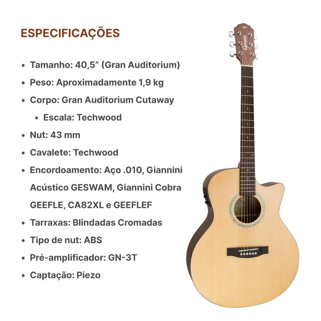Violão Giannini Gsf 3 Ns Elétrico Gsf-3 + Kit Capa Completo