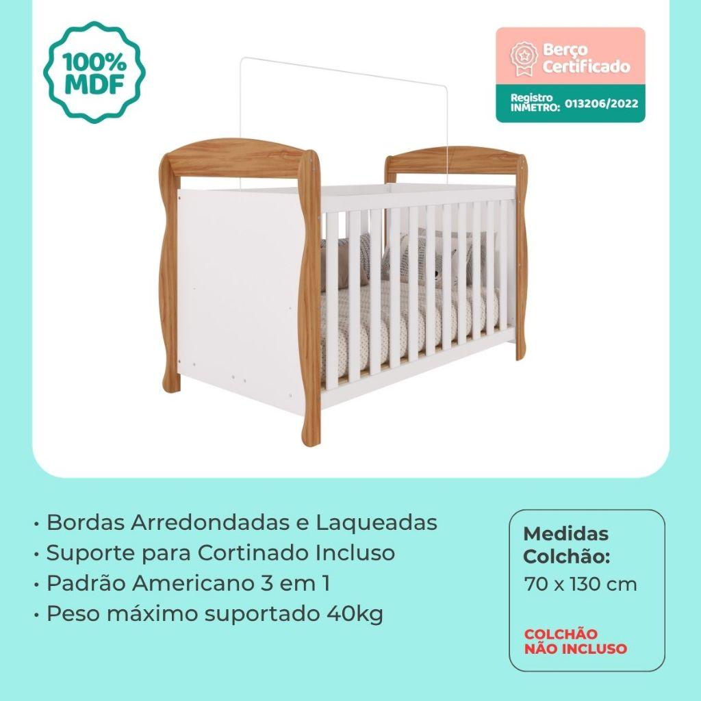 Quarto Bebê Completo Berço Americano Marquesa 3em1 Cômoda Bolinha 4 Gavetas 1 Porta 100 Mdf