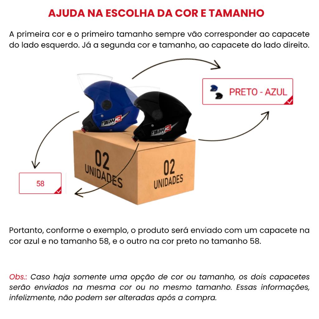 Kit 2 Capacete Moto Aberto Feminino Masculino PRO Tork New Liberty 3 Three Viseira Cristal Integral