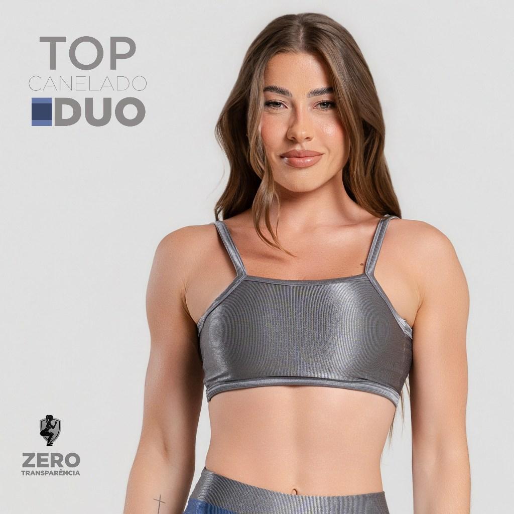 Top Trilobal Canelado Brilhoso Com Costas Abertas Academia Fitness Feminino